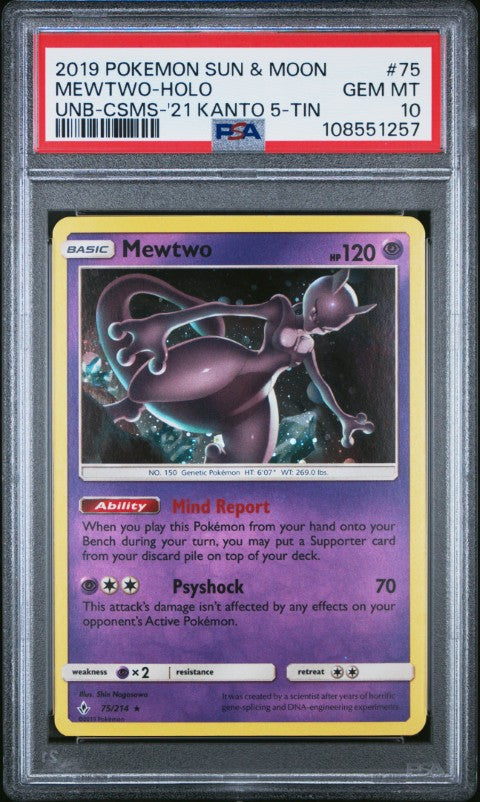 2019 Pokemon Sun & Moon Unbroken Bonds #75 Mewtwo-Holo Unb-Csms-'21 Ka