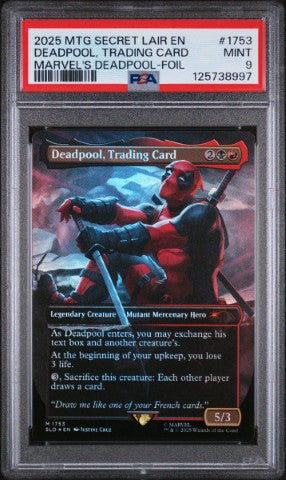 2025 Magic The Gathering Secret Lair Drop #1753 Deadpool, Trading Card Marvel'S Deadpool-Foil PSA 9