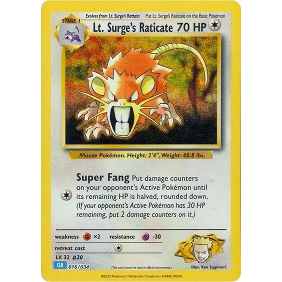 Pokemon Trading Card Game Classic - 016/034 Lt. Surge's Raticate Classic  Collection