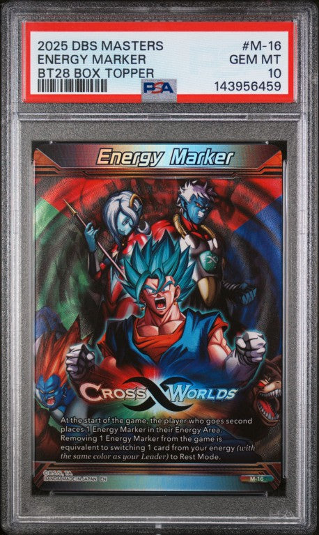 2025 Dragon Ball Super Card Game Masters Series 28 Prismatic Clash #M-16 Energy Marker Bt28 Box Topper PSA 10
