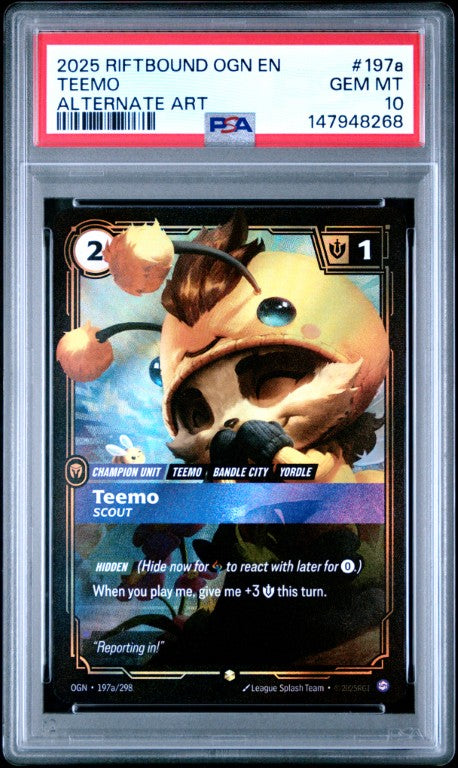 2025 Riftbound: League Of Legends Ogn-Origins #197a Teemo Alternate Art PSA 10