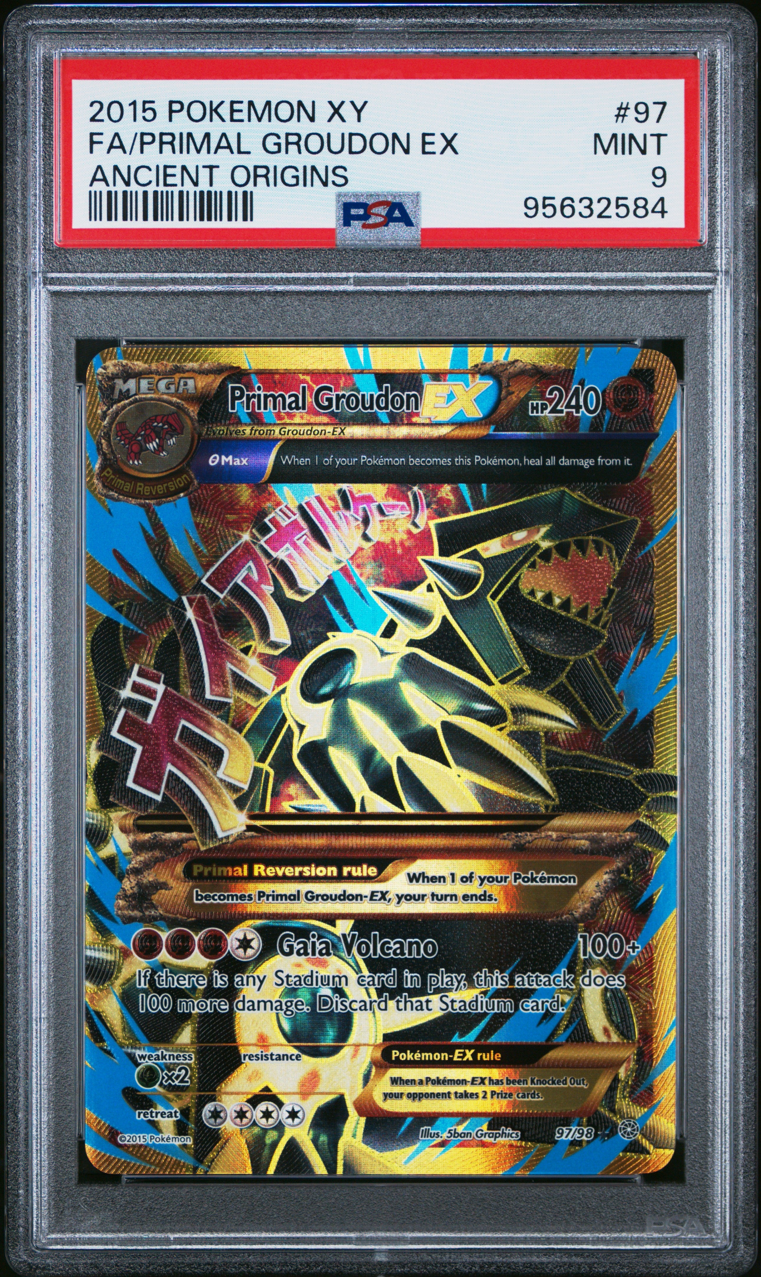 pokemon card primal groudon 2015 Pokemon Primal Groudon EX 97/98 Ancient Origins PSA 9