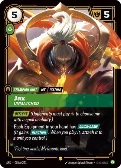 Riftbound Spiritforged - 054a/221 Jax - Unmatched (Alternate Art) Showcase