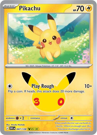 30th Celebration - 047/128 Pikachu Pikachu Rare
