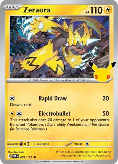 30th Celebration - 057/128 Zeraora Common
