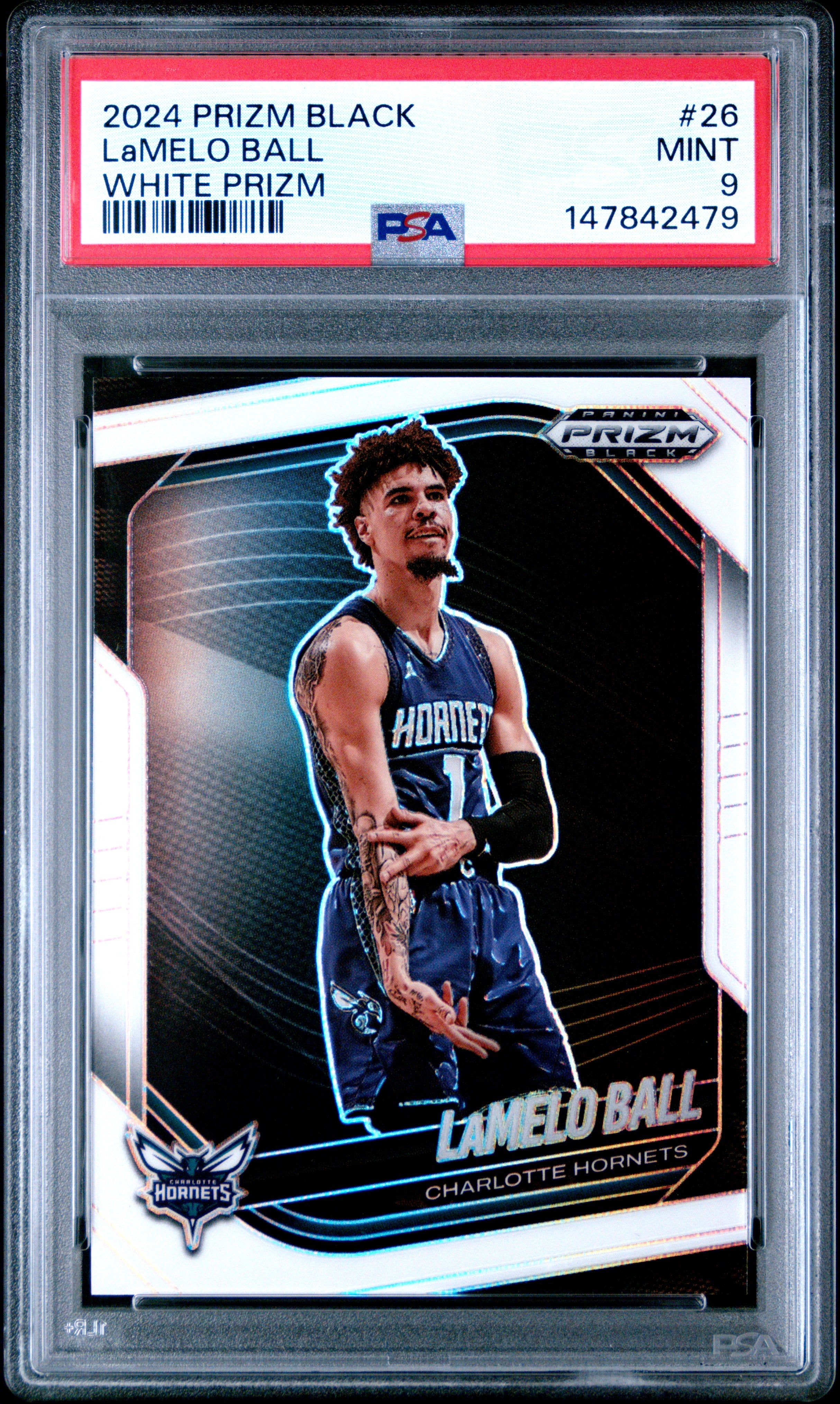 2024 PANINI PRIZM BLACK #26 LaMELO BALL WHITE PRIZM PSA 9