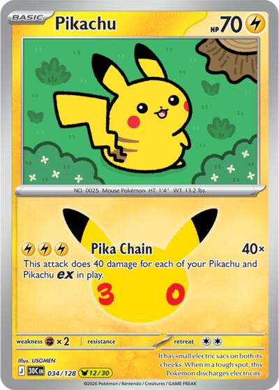 30th Celebration - 034/128 Pikachu Pikachu Rare