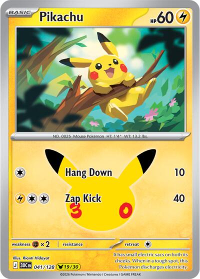 30th Celebration - 041/128 Pikachu Pikachu Rare