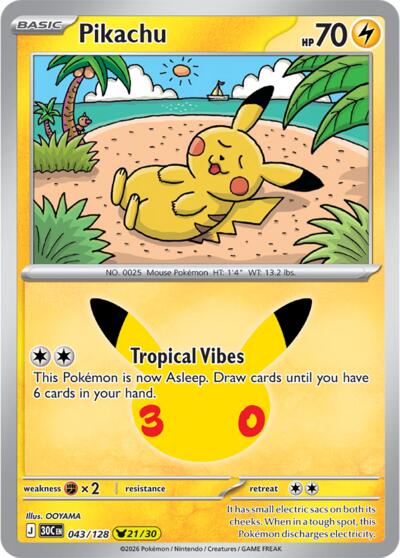30th Celebration - 043/128 Pikachu Pikachu Rare
