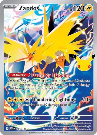 30th Celebration - 133/128 Zapdos Illustration Rare