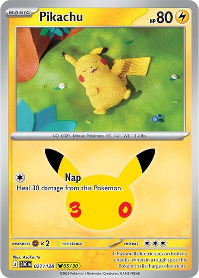 30th Celebration - 027/128 Pikachu Pikachu Rare