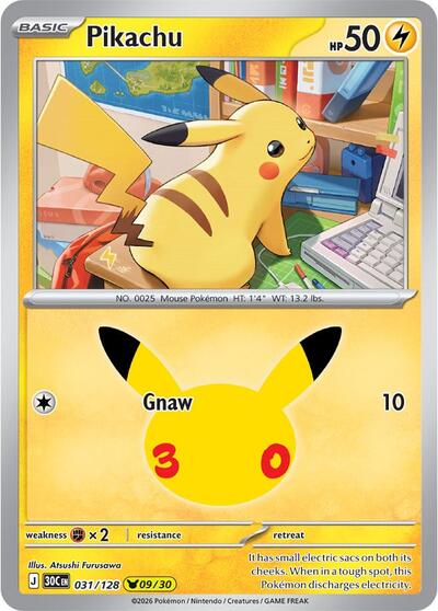 30th Celebration - 031/128 Pikachu Pikachu Rare