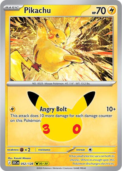 30th Celebration - 052/128 Pikachu Pikachu Rare