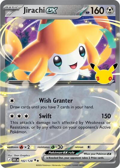 30th Celebration - 102/128 Jirachi ex Double Rare