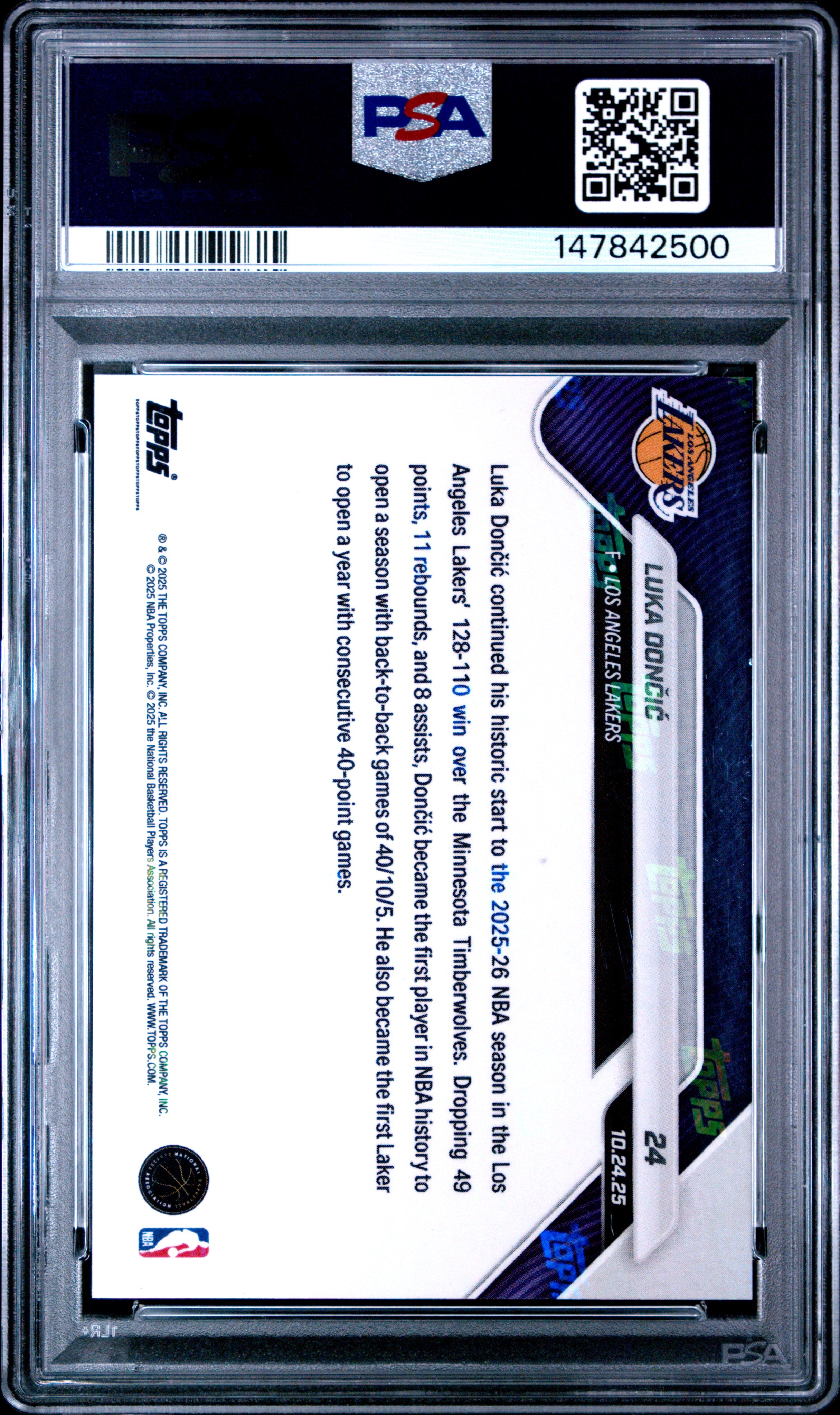 2025 TOPPS NOW #24 LUKA DONCIC GREEN FOIL PSA 10