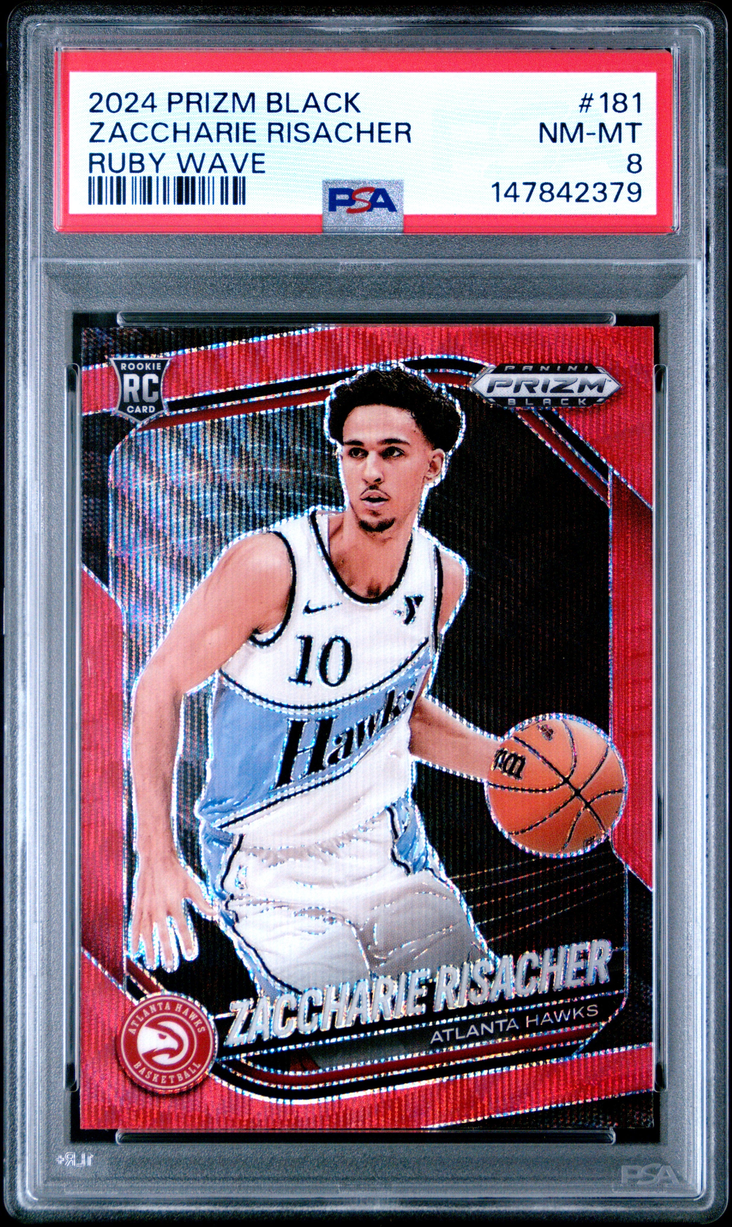 2024 PANINI PRIZM BLACK #181 ZACCHARIE RISACHER RUBY WAVE PSA 8