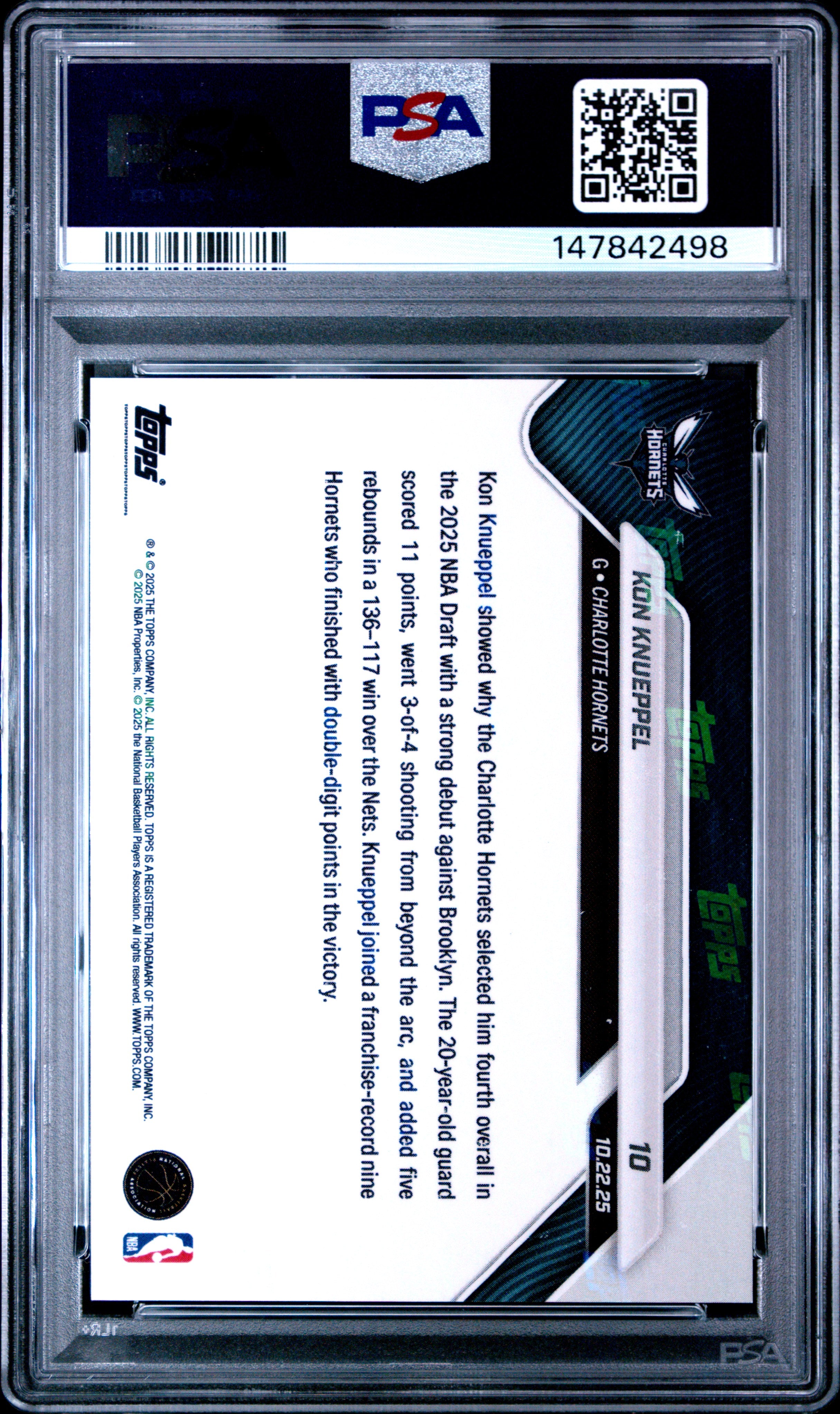 2025 TOPPS NOW #10 KON KNUEPPEL ORANGE FOIL PSA 8