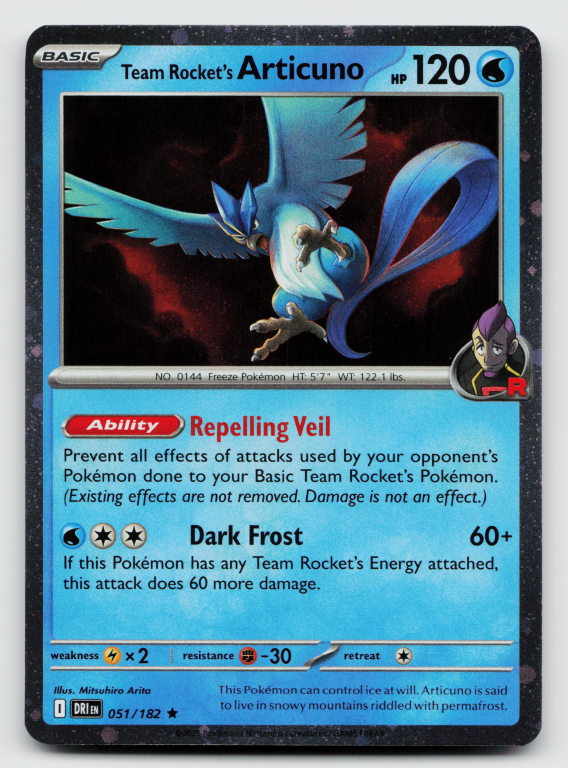 Scarlet & Violet Destined Rivals - 051/182 Team Rocket's Articuno Rare (Cosmos Holofoil Promo)