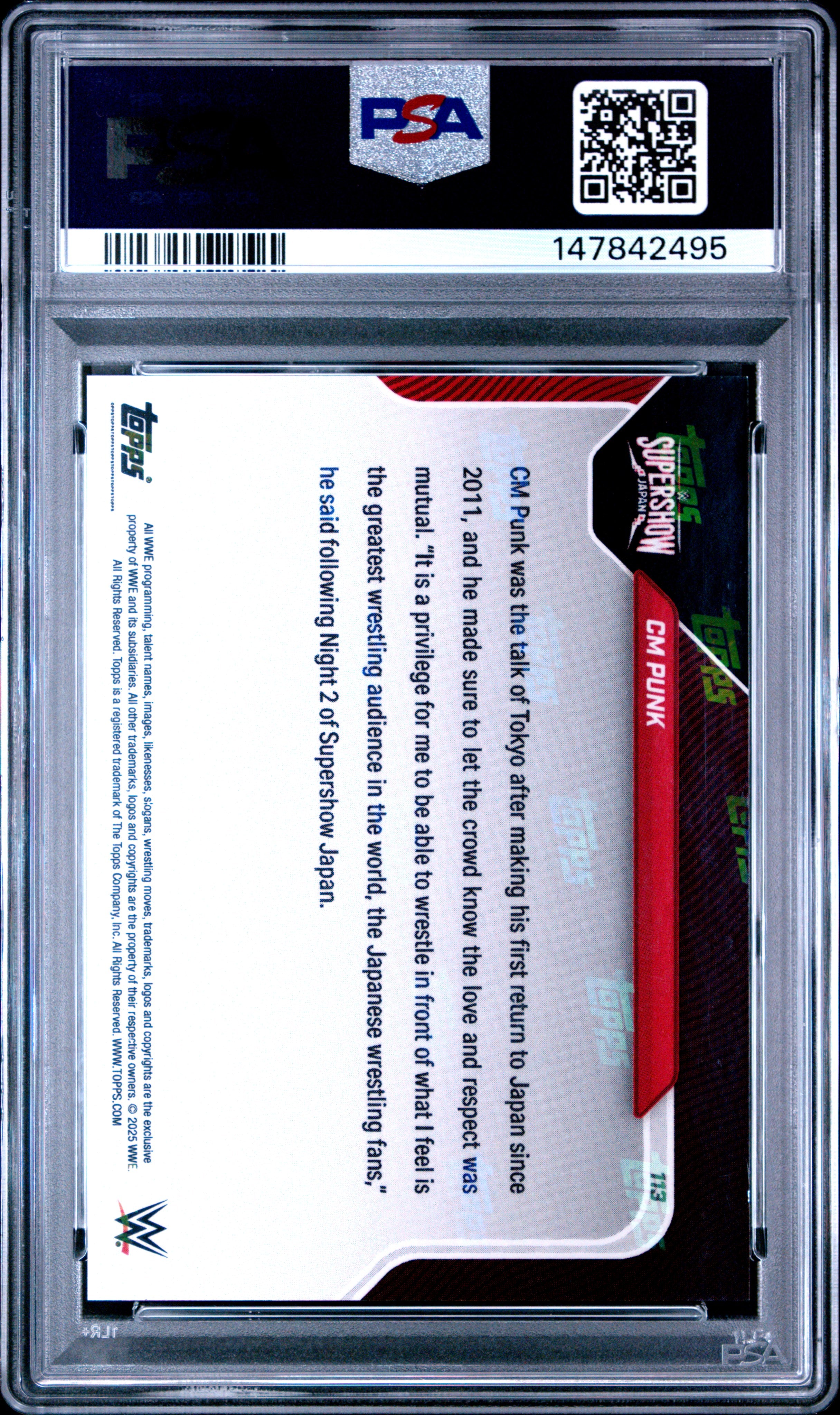 2025 TOPPS NOW WWE #113 CM PUNK ORANGE PSA 9