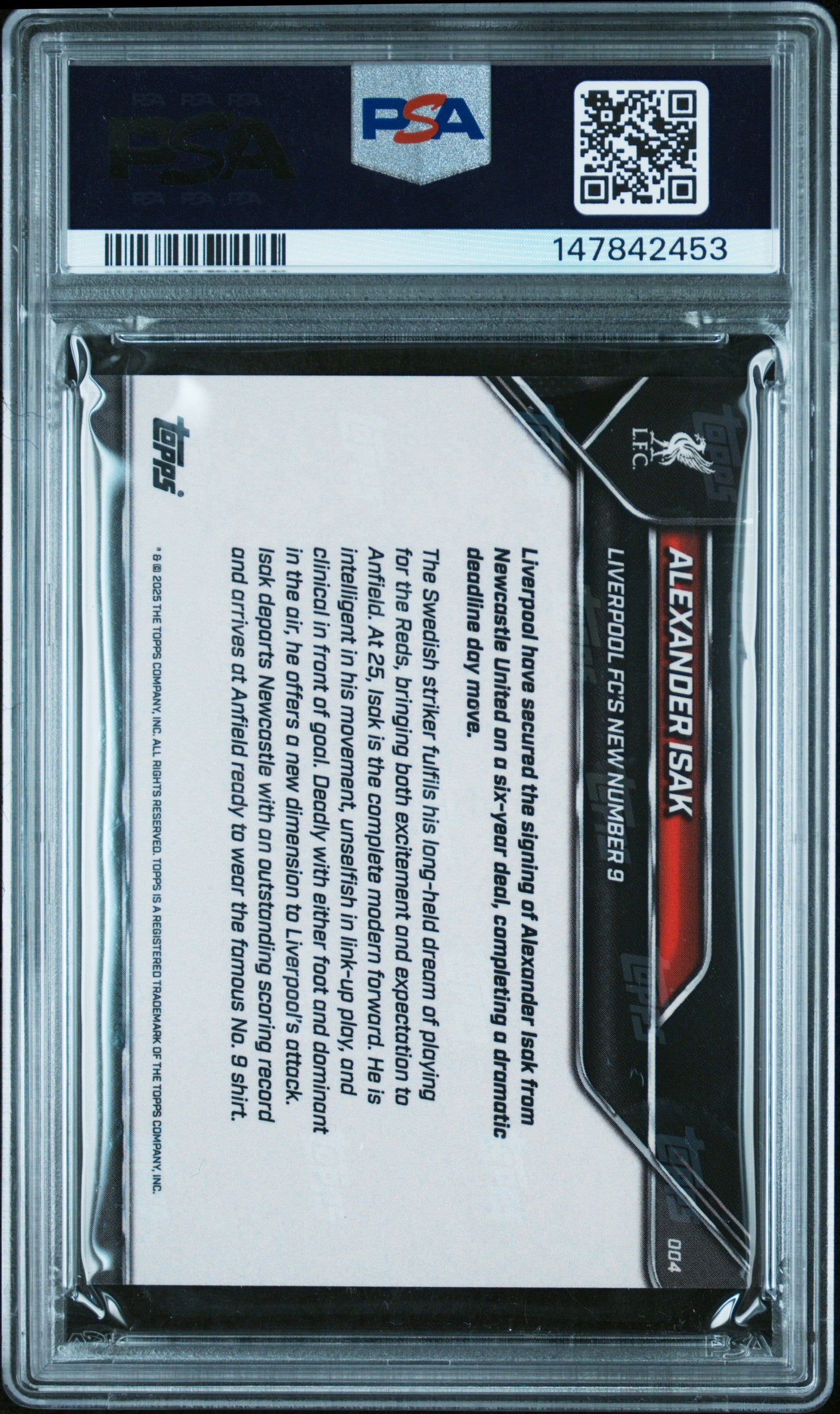 2024-2025 TOPPS NOW LIVERPOOL FC #4 ALEXANDER ISAK ORANGE FOIL PSA 10
