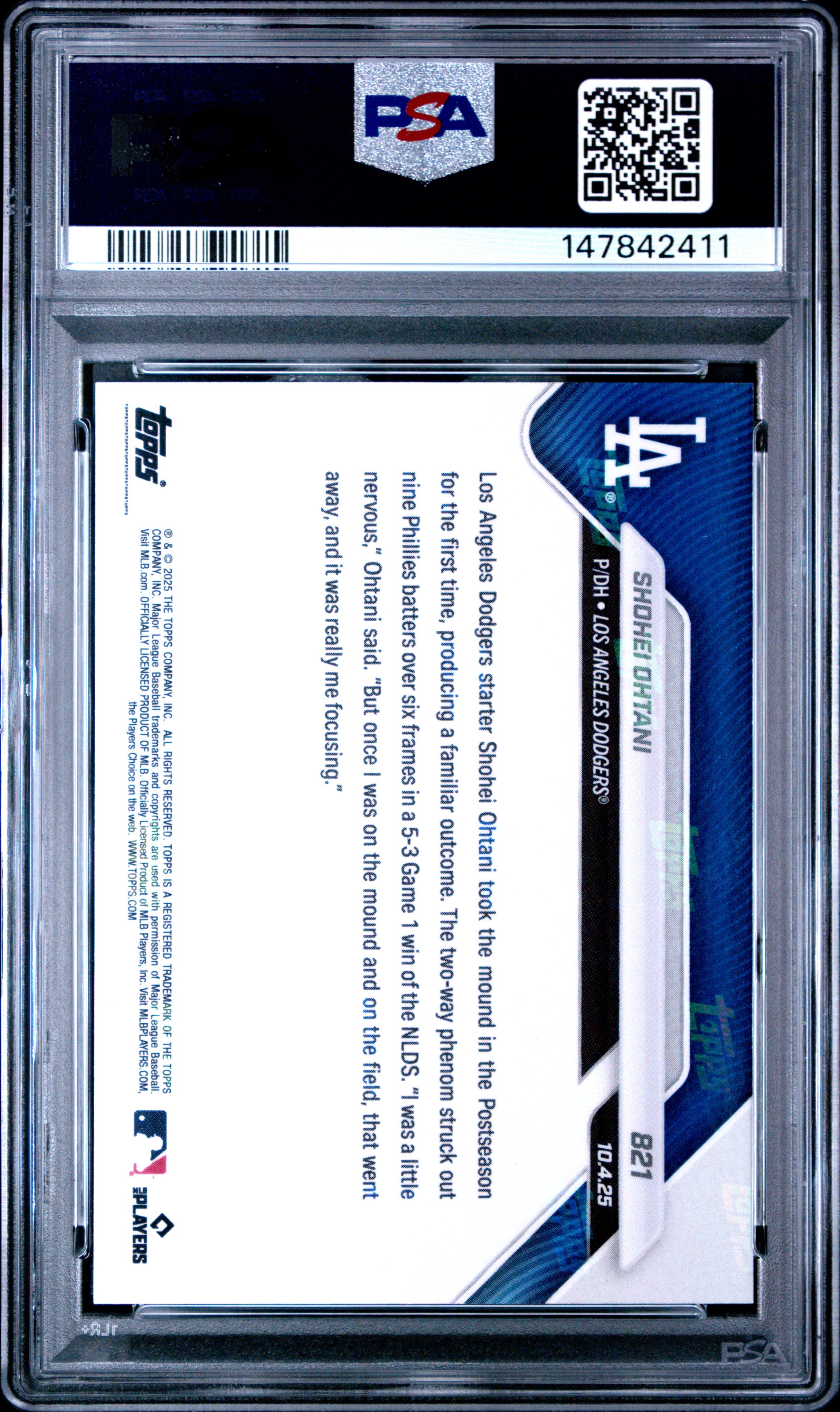 2025 Topps Shohei Ohtani 821 Topps Now PSA 8