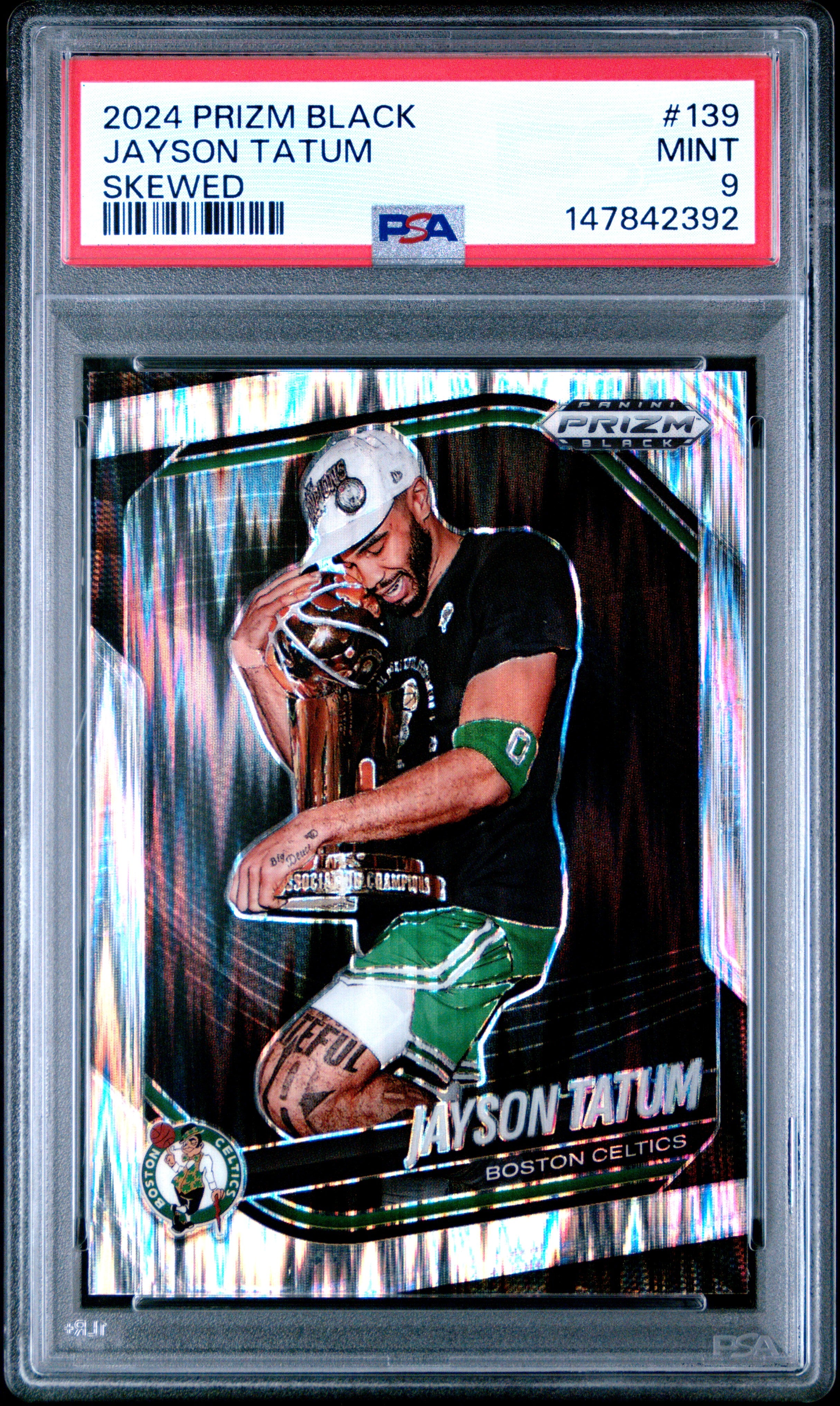 2024 PANINI PRIZM BLACK #139 JAYSON TATUM SKEWED PSA 9