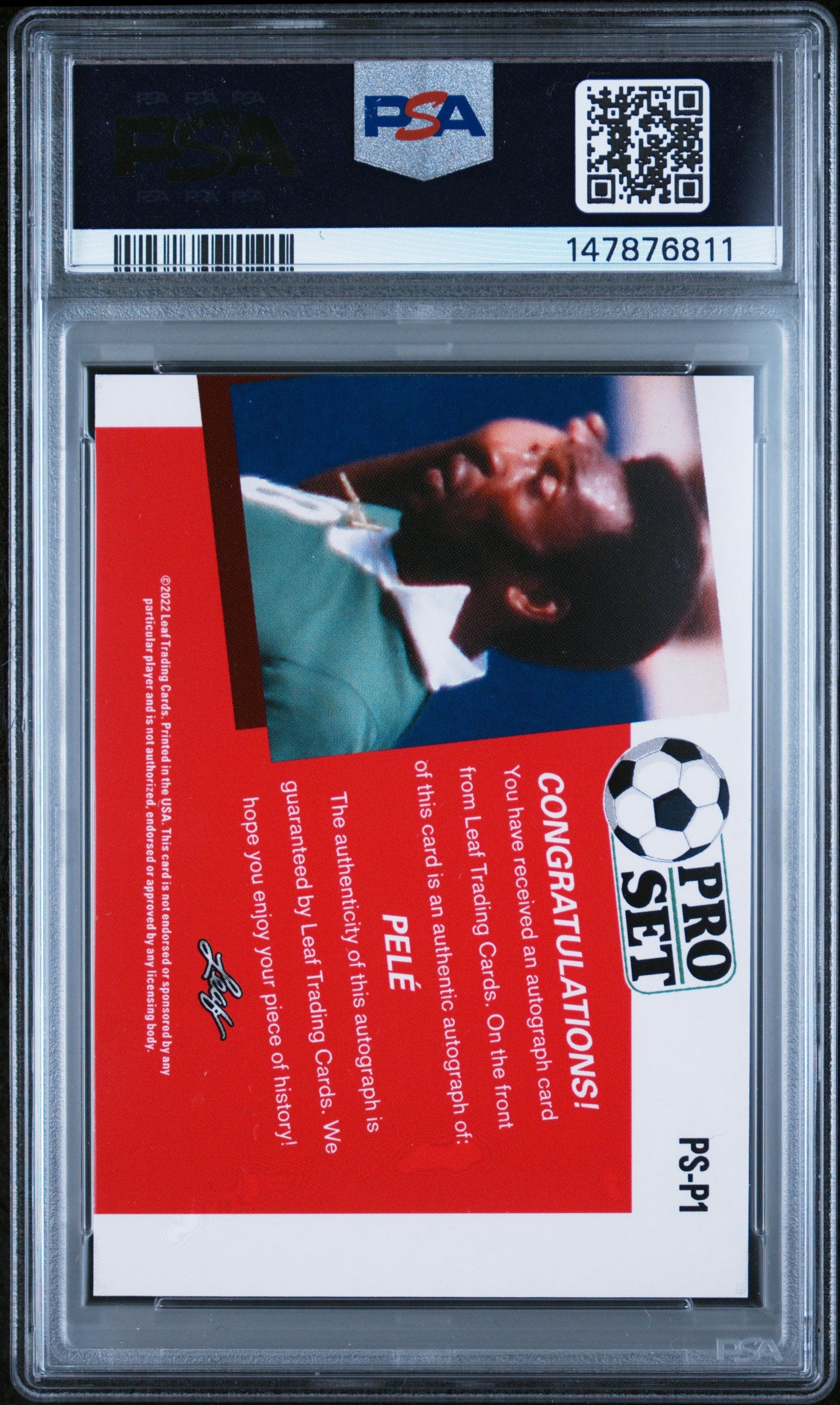 2022 Leaf Pele PS-P1 Leaf Pro Set Autographs Red PSA