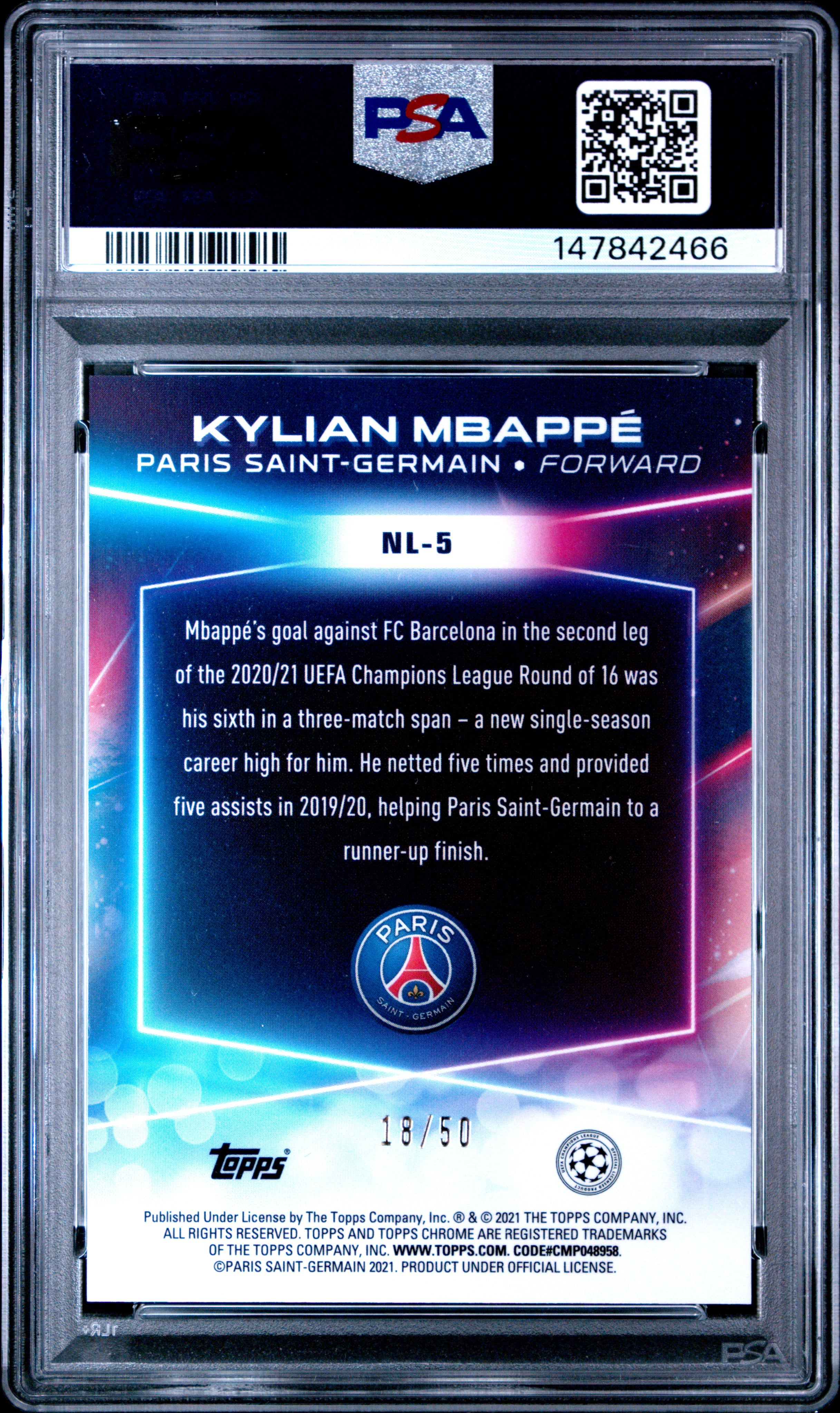 2020 Topps Kylian Mbappe 5 Neon Yellow PSA 10