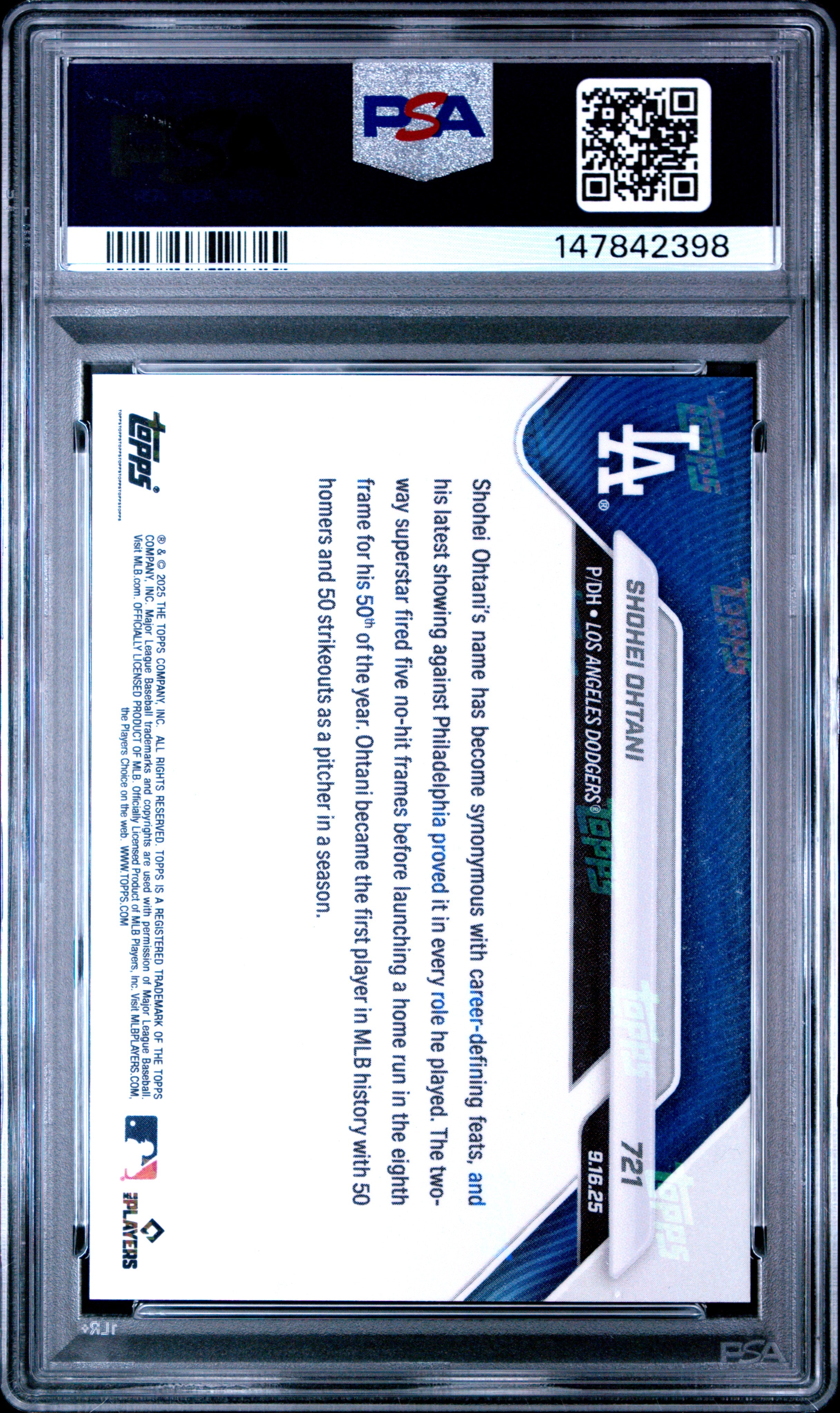 2025 Topps Shohei Ohtani 721 Topps Now PSA 10