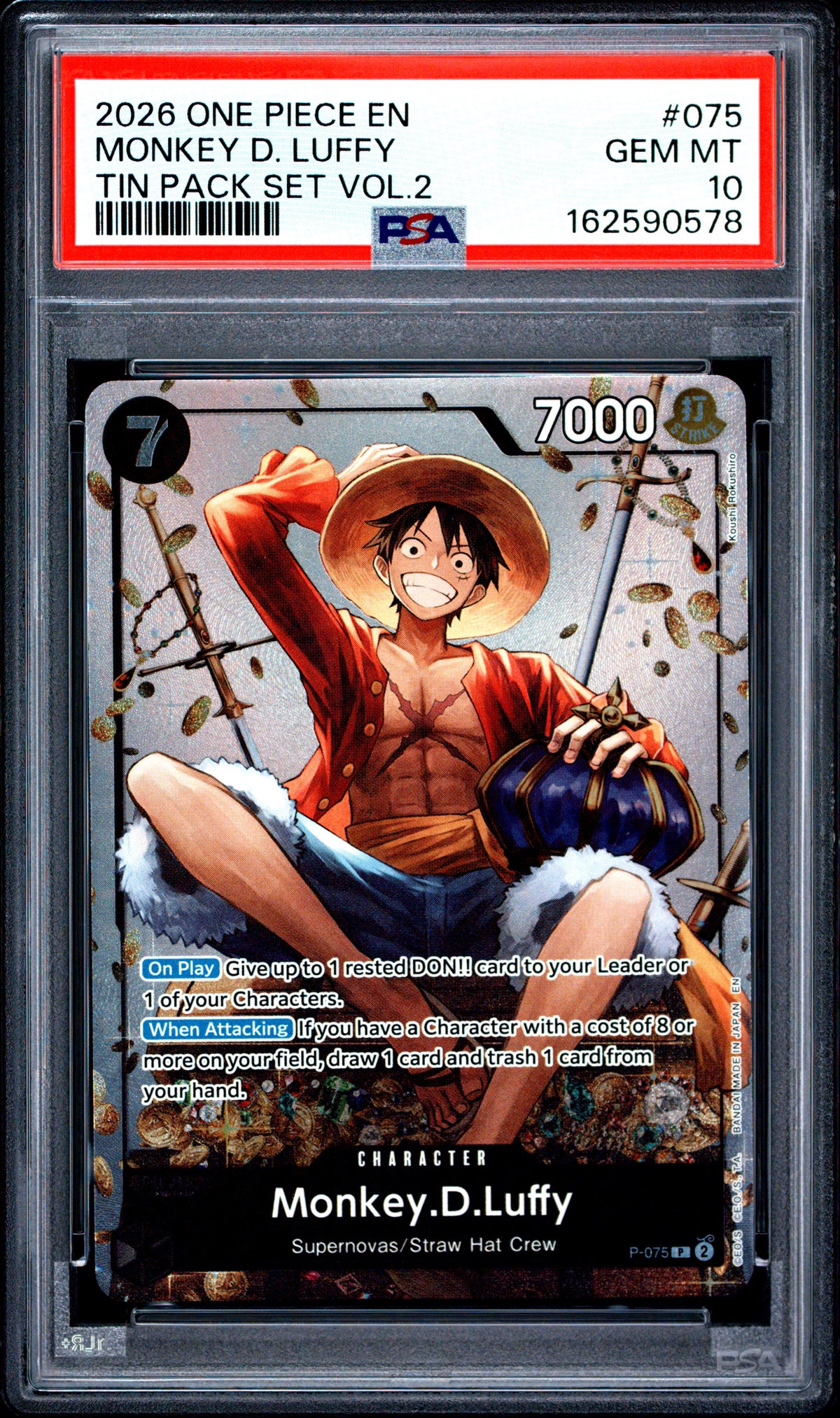 2026 ONE PIECE MONKEY D. LUFFY 075 ONE PIECE PROMO TIN PACK SET VOL.2 PSA 10