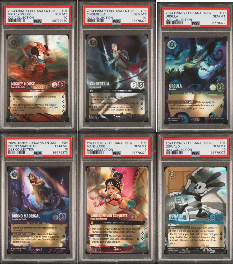 2023 Disney Lorcana D23 Collection Promo Sequential Set Of 6 - PSA 10