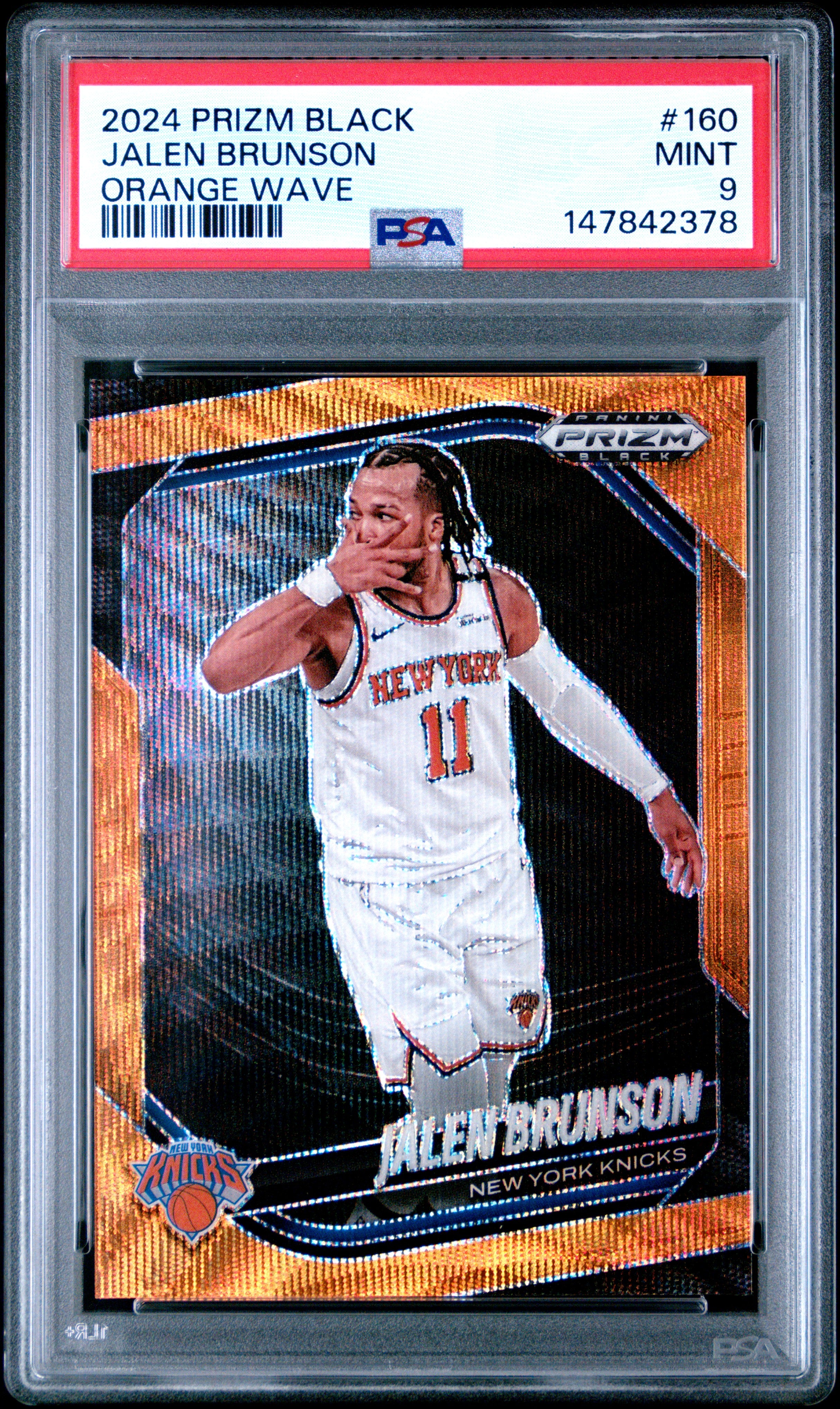 2024 PANINI PRIZM BLACK #160 JALEN BRUNSON ORANGE WAVE PSA 9