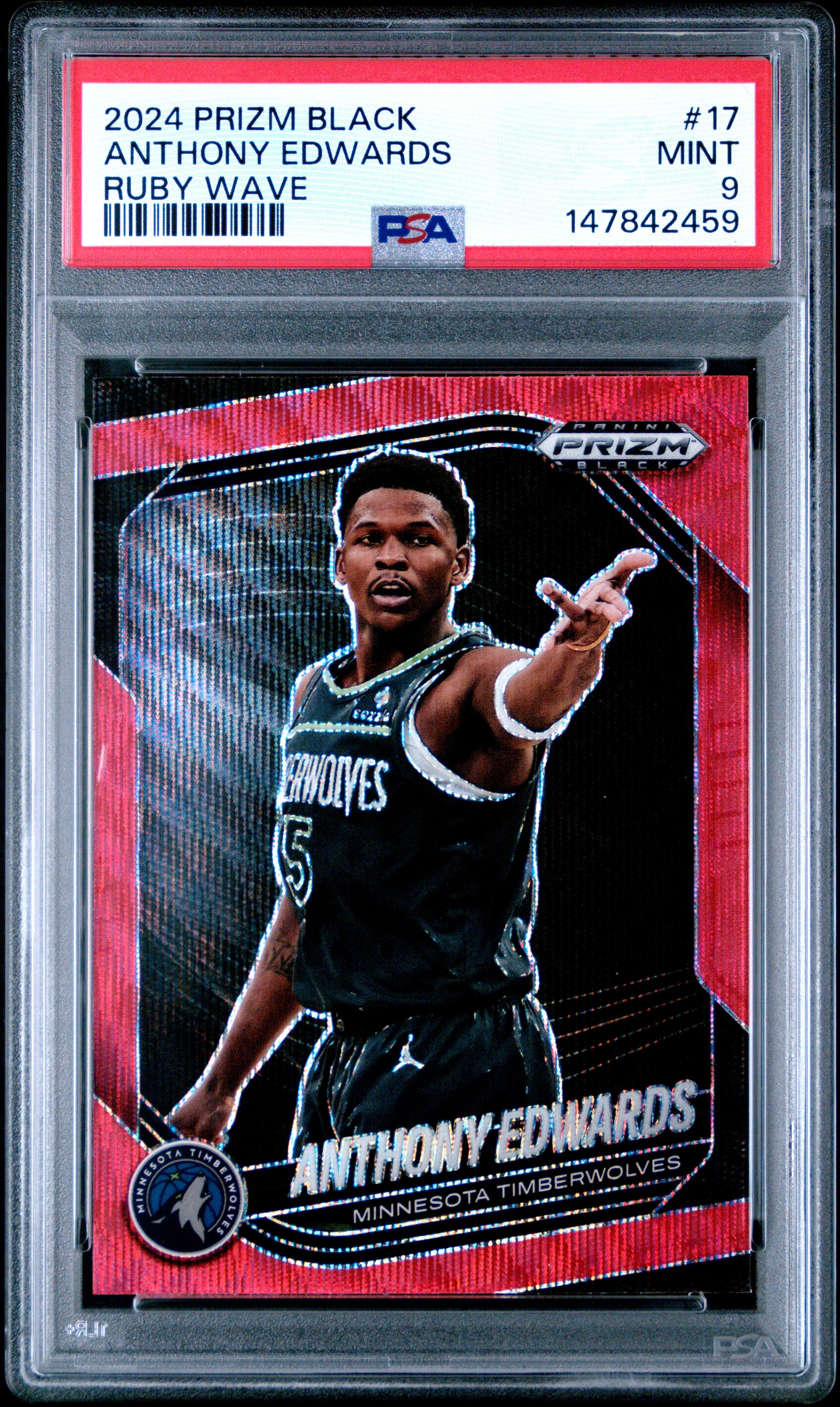 2024 PANINI PRIZM BLACK #17 ANTHONY EDWARDS RUBY WAVE PSA 9