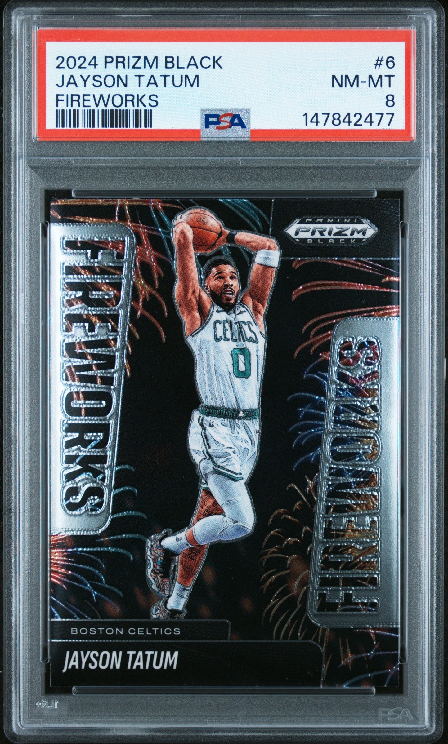 2024 PANINI PRIZM BLACK FIREWORKS #6 JAYSON TATUM PSA 8