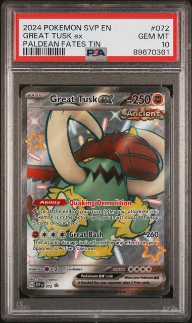 Pokémon - Great Tusk ex SVP 072 (Paldean Fates Tin) - PSA 10 (GEM-MINT)