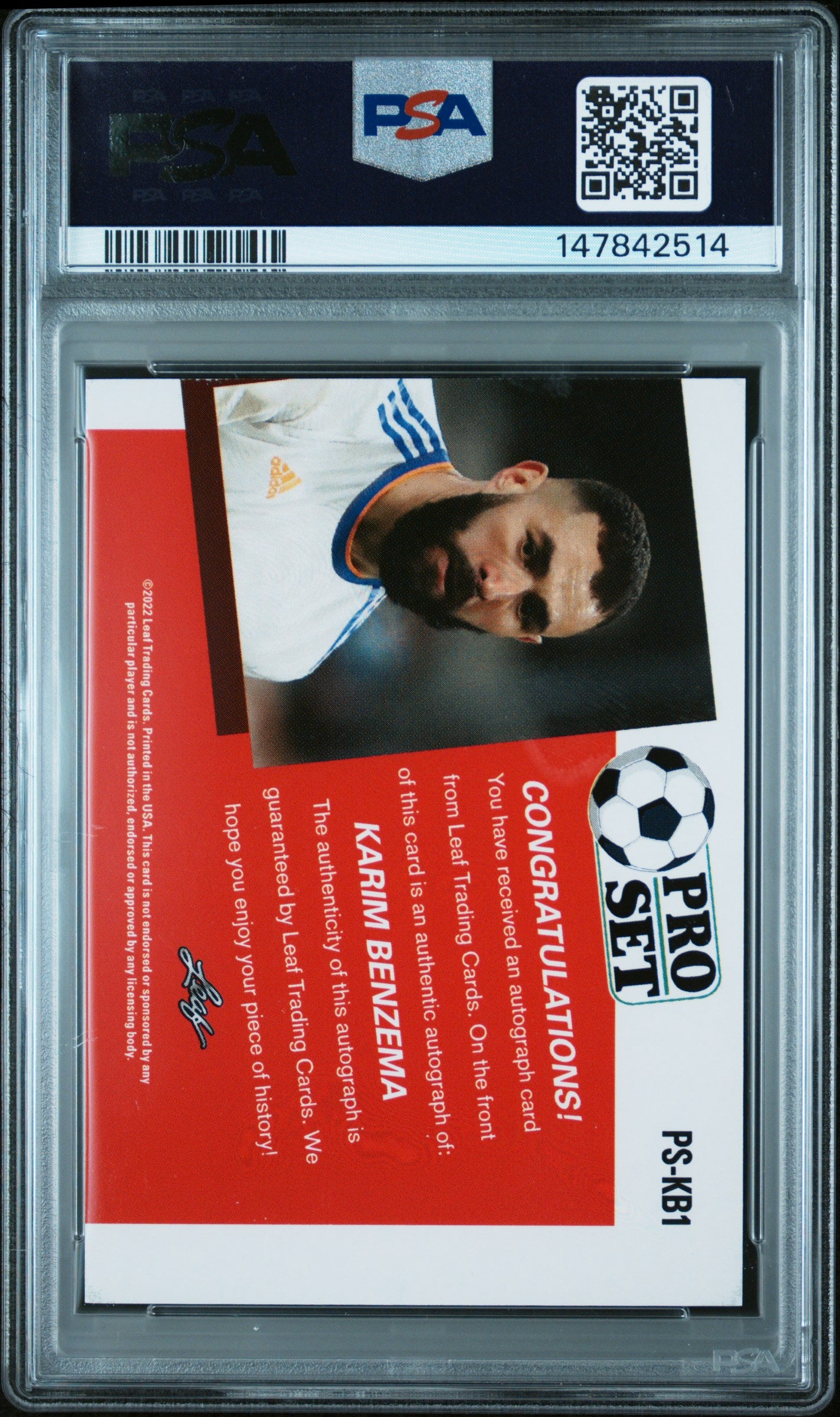 2022 LEAF PRO SET AUTOGRAPHS #PS-KB1 KARIM BENZEMA AUTOGRAPH PSA 9