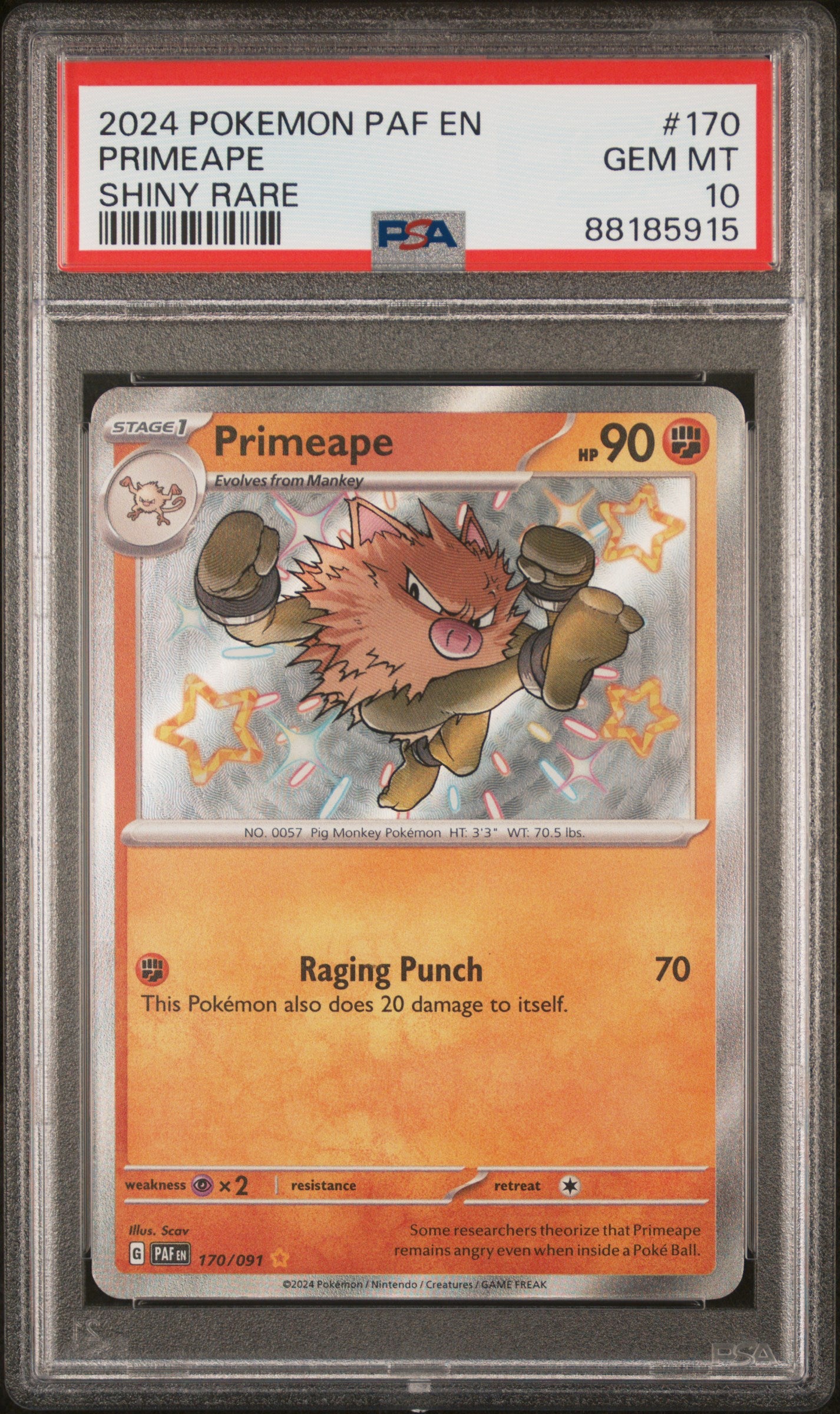Pokémon - Primeape Paldean Fates 170/091 (Shiny Rare) - PSA 10 (GEM-MINT)