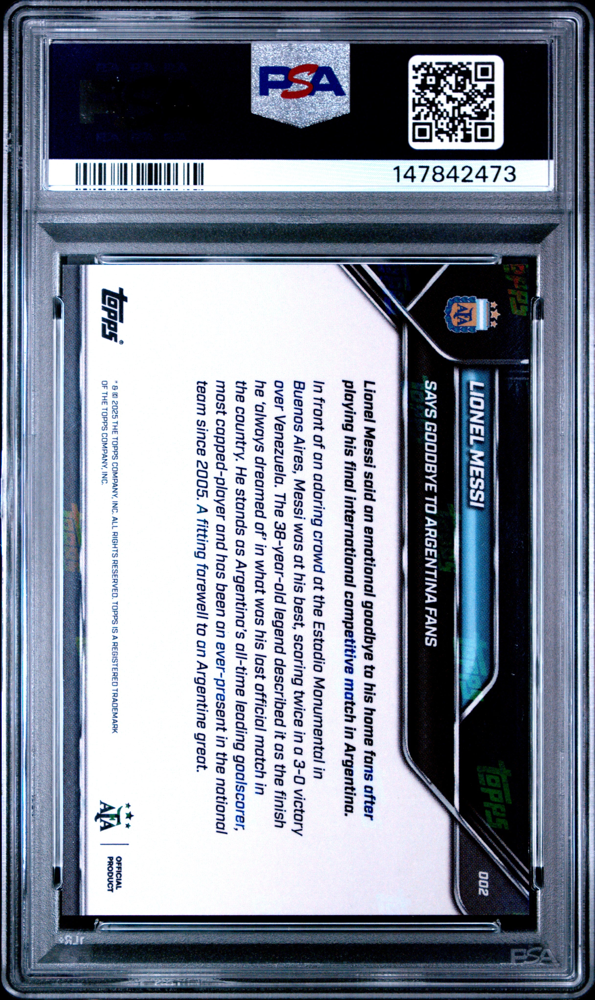 2024 TOPPS NOW ARGENTINA #2 LIONEL MESSI PSA 10
