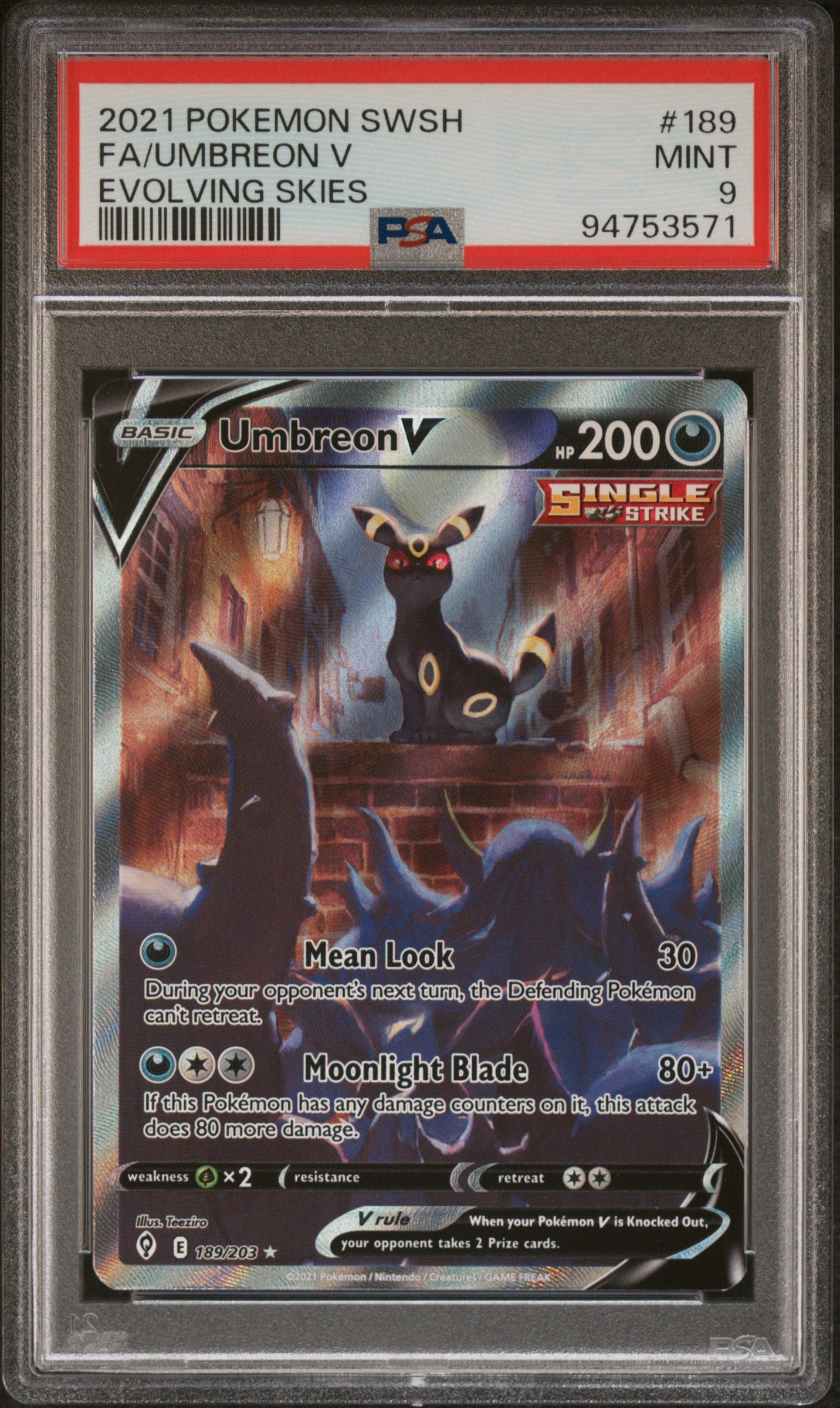 2021 Pokemon Umbreon V 189/203 Evolving Skies PSA 9