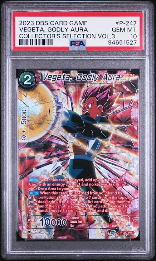 2023 Dragon Ball Super Card Game #P-247 Vegeta, Godly Aura - Collector's Selection Vol.3 PSA 10