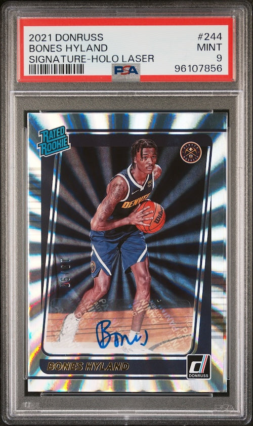 2021 Panini NBA Donruss #244 Bones Hyland Signature-Holo Laser (#'d 19/99) PSA 9