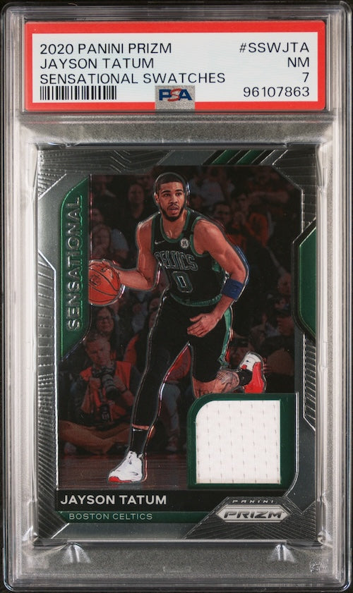 2020 Panini NBA Prizm Sensational Swatches #SSWJTA Jayson Tatum PSA 7