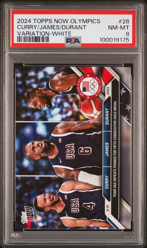 2024 Topps Now Olympic Games #26 Curry/James/Durant (White Logo Variation) PSA 8