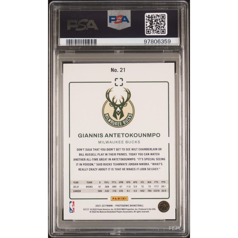 2021 Panini Photogenic #21 Giannis Antetokounmpo PSA 8