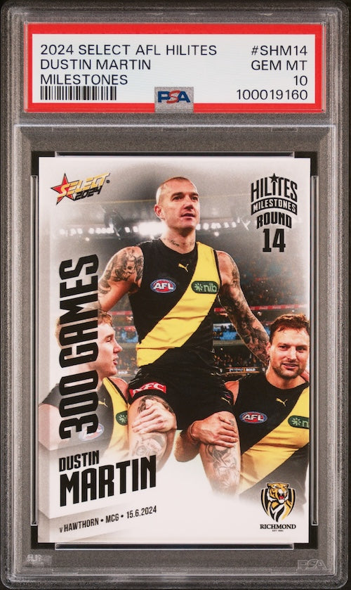 2024 Select AFL Hilites #SHM14 Dustin Martin Milestones - 300 Games PSA 10