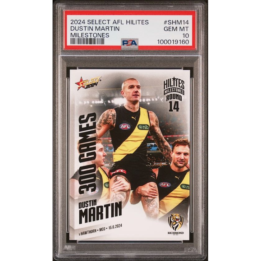 2024 Select AFL Hilites #SHM14 Dustin Martin Milestones - 300 Games PSA 10