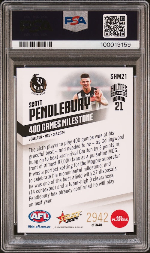 2024 Select AFL Hilites #SHM21 Scott Pendlebury Milestones - 400 Games PSA 10