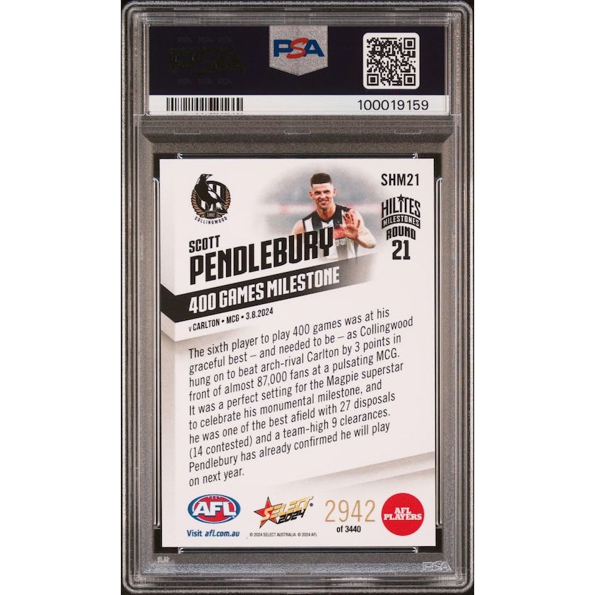 2024 Select AFL Hilites #SHM21 Scott Pendlebury Milestones - 400 Games PSA 10