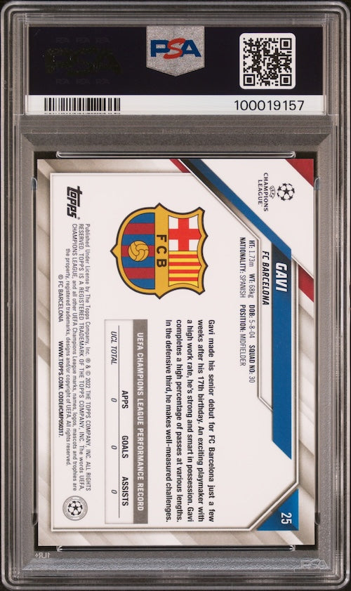 2021-2022 Topps Chrome Sapphire Edition UEFA Champions League #25 Gavi Rookie Card PSA 10