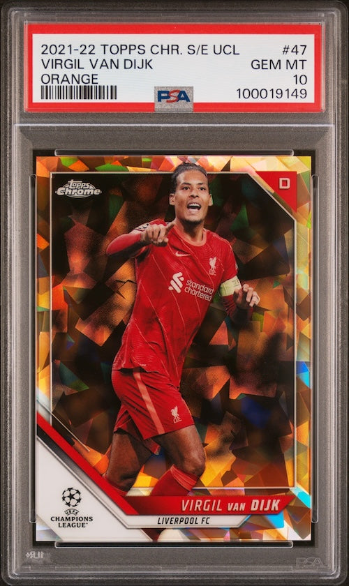 2021-2022 Topps Chrome Sapphire Edition UEFA Champions League #47 Virgil Van Dijk Orange (#'d 17/50) PSA 10